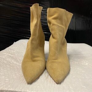 Zara Suede Pointed Toe Ankle Boots in Tan | Size 38